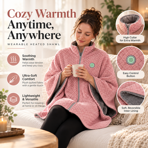 🔥 50% OFF Wearable Heated Shawl – Cozy Quilted Wrap With Plush Lining 🧸