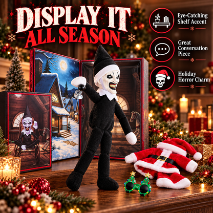 🎄 50% OFF Creepy Holiday Clown Plush – Santa Outfit, Glasses & Collector Box 🖤