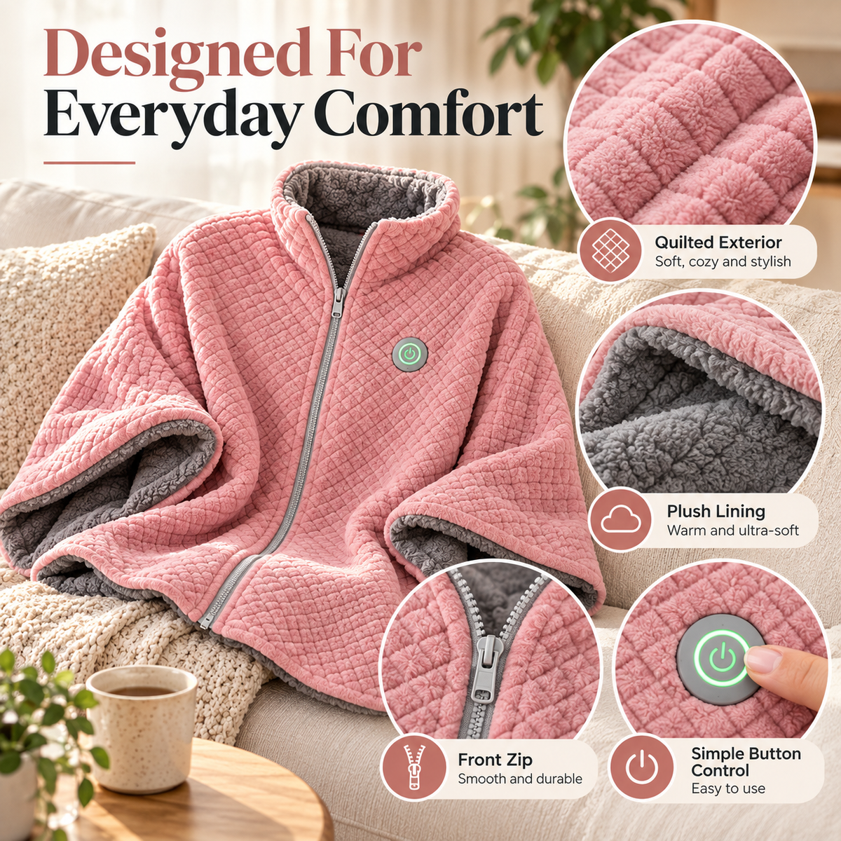 🔥 50% OFF Wearable Heated Shawl – Cozy Quilted Wrap With Plush Lining 🧸