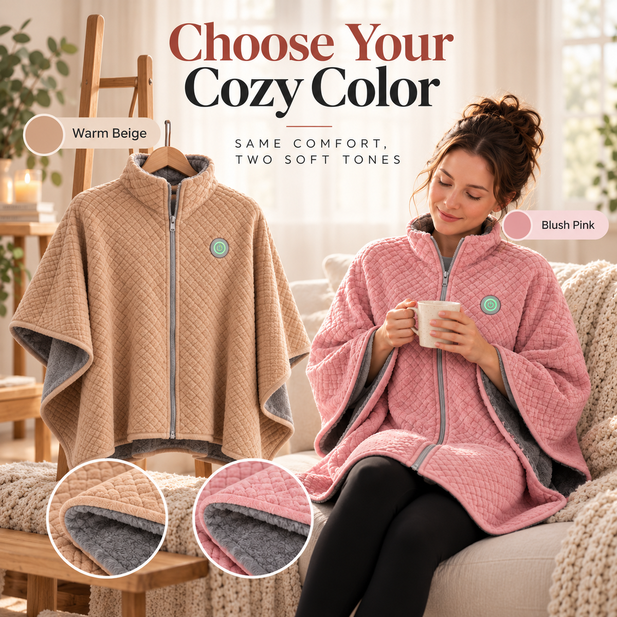 🔥 50% OFF Wearable Heated Shawl – Cozy Quilted Wrap With Plush Lining 🧸