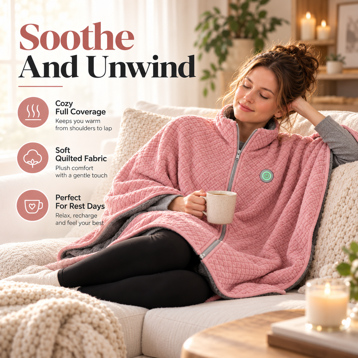 🔥 50% OFF Wearable Heated Shawl – Cozy Quilted Wrap With Plush Lining 🧸