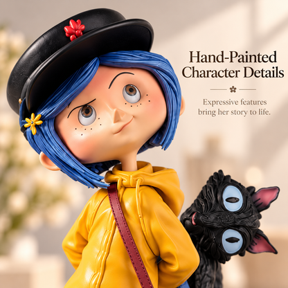 🌧️ 50% OFF Nostalgia Raincoat Girl Display – Yellow Raincoat & Black Cat Collectible 🐈
