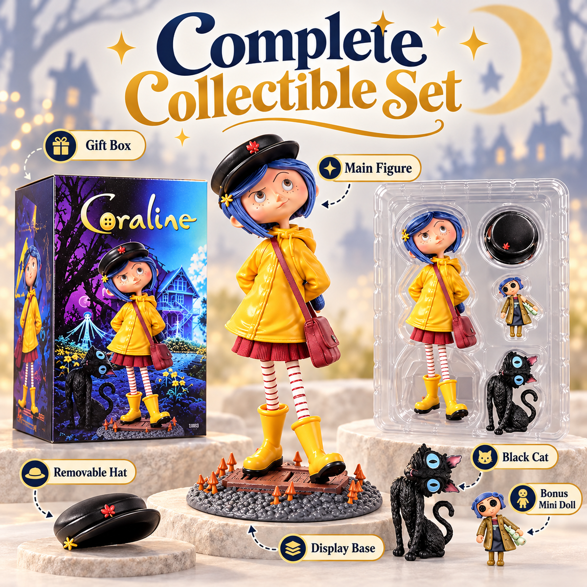 🌧️ 50% OFF Nostalgia Raincoat Girl Display – Yellow Raincoat & Black Cat Collectible 🐈