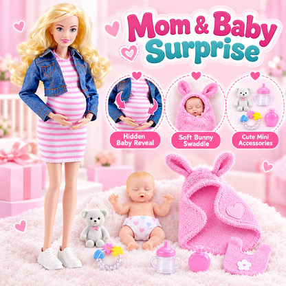 💕 50% OFF Mommy & Baby Surprise Doll Set – Hidden Baby Reveal & Cute Accessories 🎁