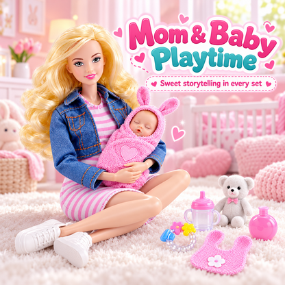 💕 50% OFF Mommy & Baby Surprise Doll Set – Hidden Baby Reveal & Cute Accessories 🎁