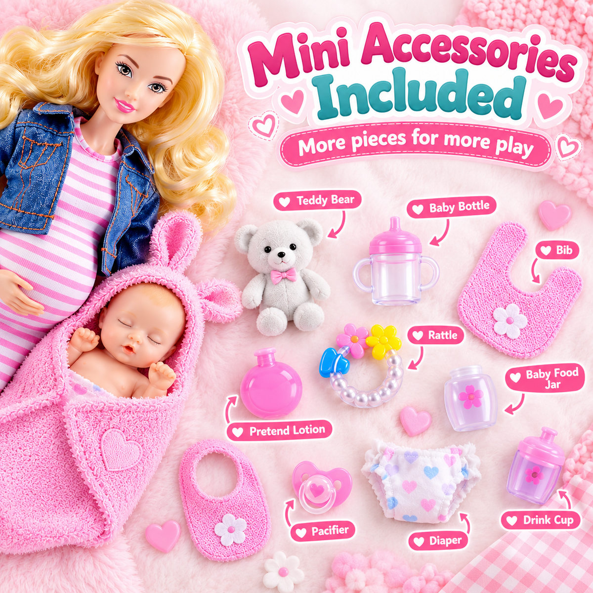 💕 50% OFF Mommy & Baby Surprise Doll Set – Hidden Baby Reveal & Cute Accessories 🎁