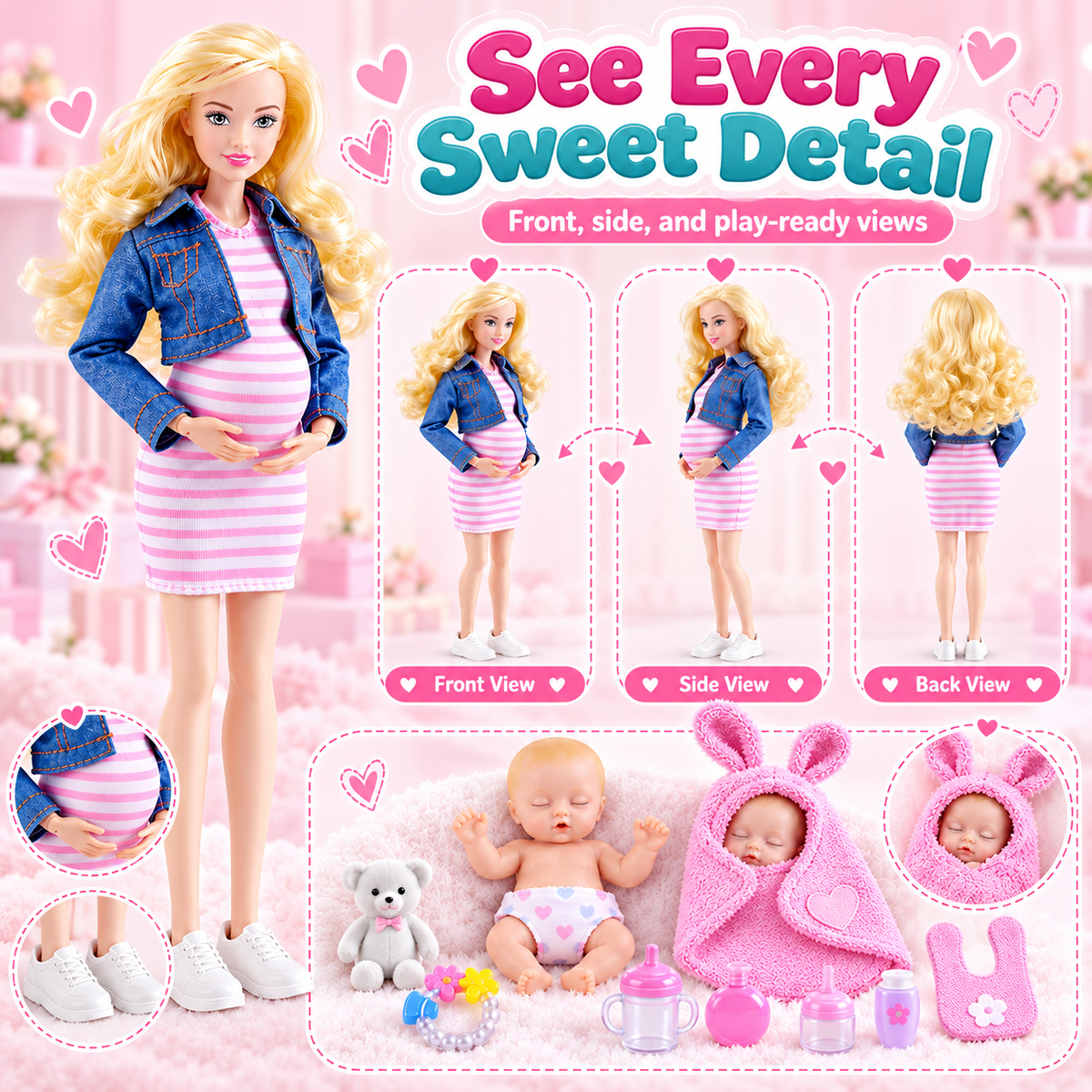 💕 50% OFF Mommy & Baby Surprise Doll Set – Hidden Baby Reveal & Cute Accessories 🎁
