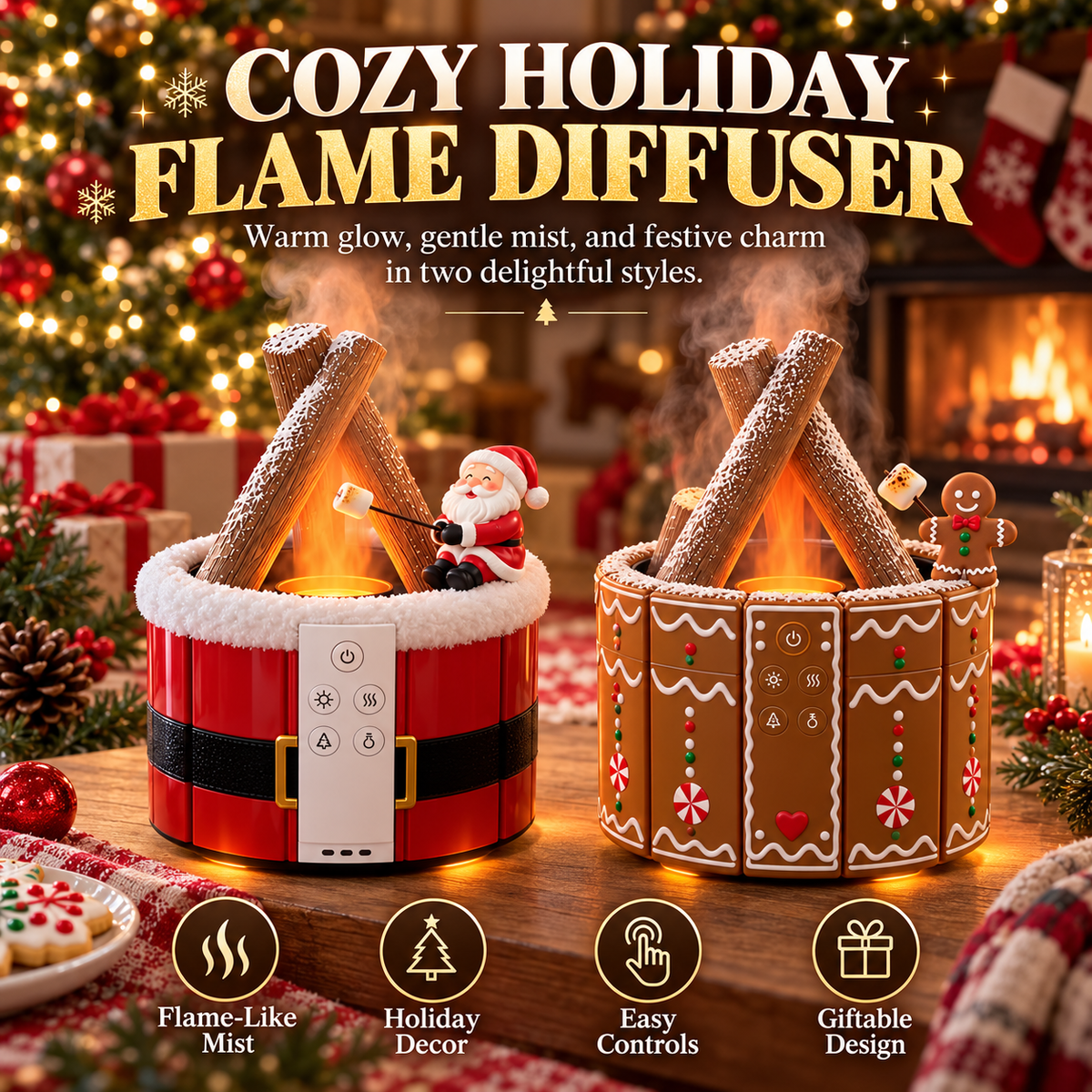 🎄Christmas Flame-Effect Aroma Diffuser ✨ Turn Any Corner Into a Cozy Christmas Moment