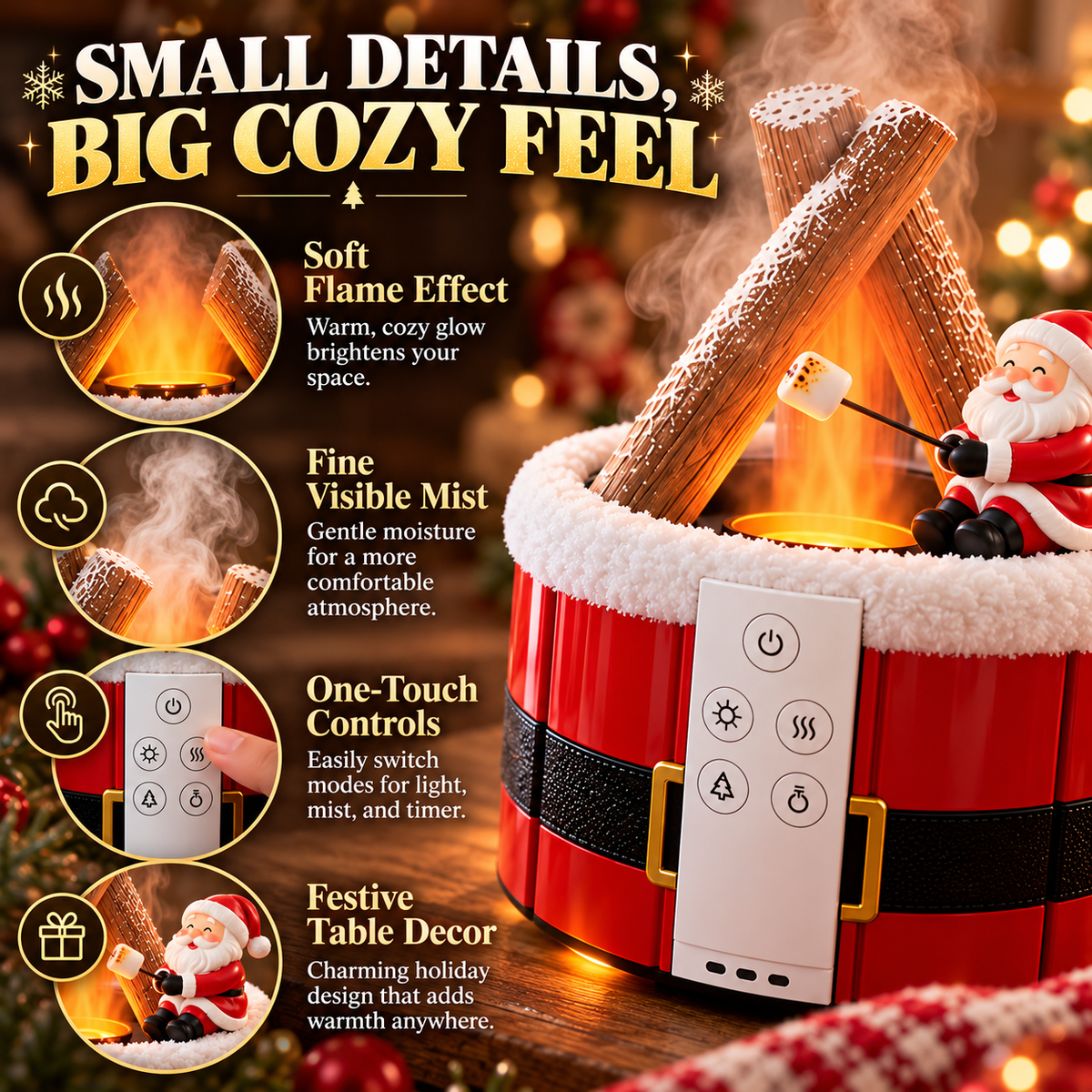 🎄Christmas Flame-Effect Aroma Diffuser ✨ Turn Any Corner Into a Cozy Christmas Moment