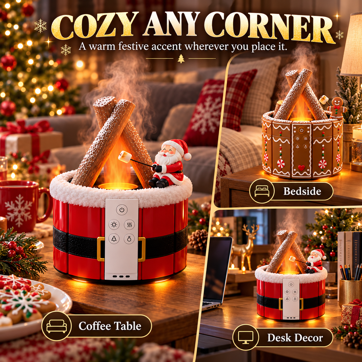 🎄Christmas Flame-Effect Aroma Diffuser ✨ Turn Any Corner Into a Cozy Christmas Moment