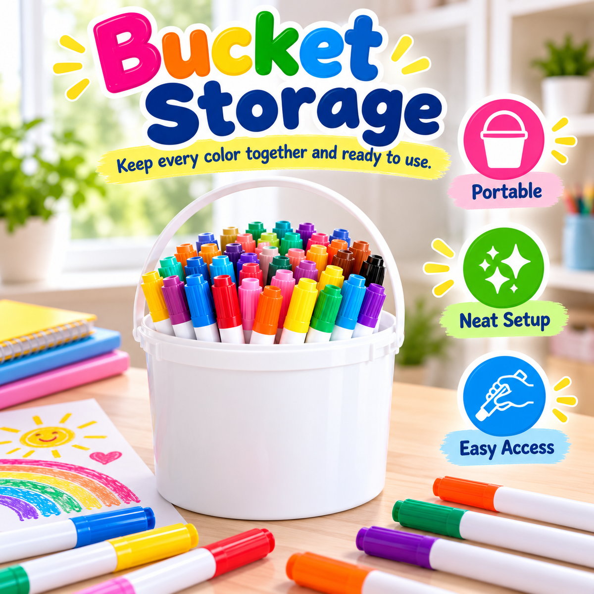 🌈 48-Color Washable Kids Markers – Big Colors for Little Artists 🎨