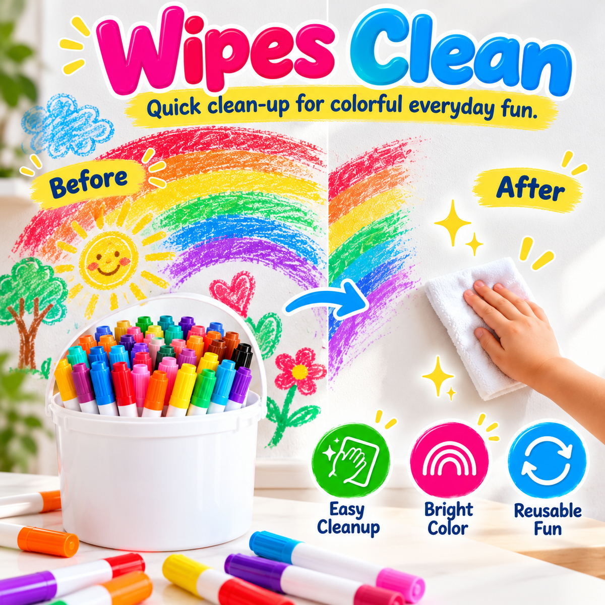🌈 48-Color Washable Kids Markers – Big Colors for Little Artists 🎨