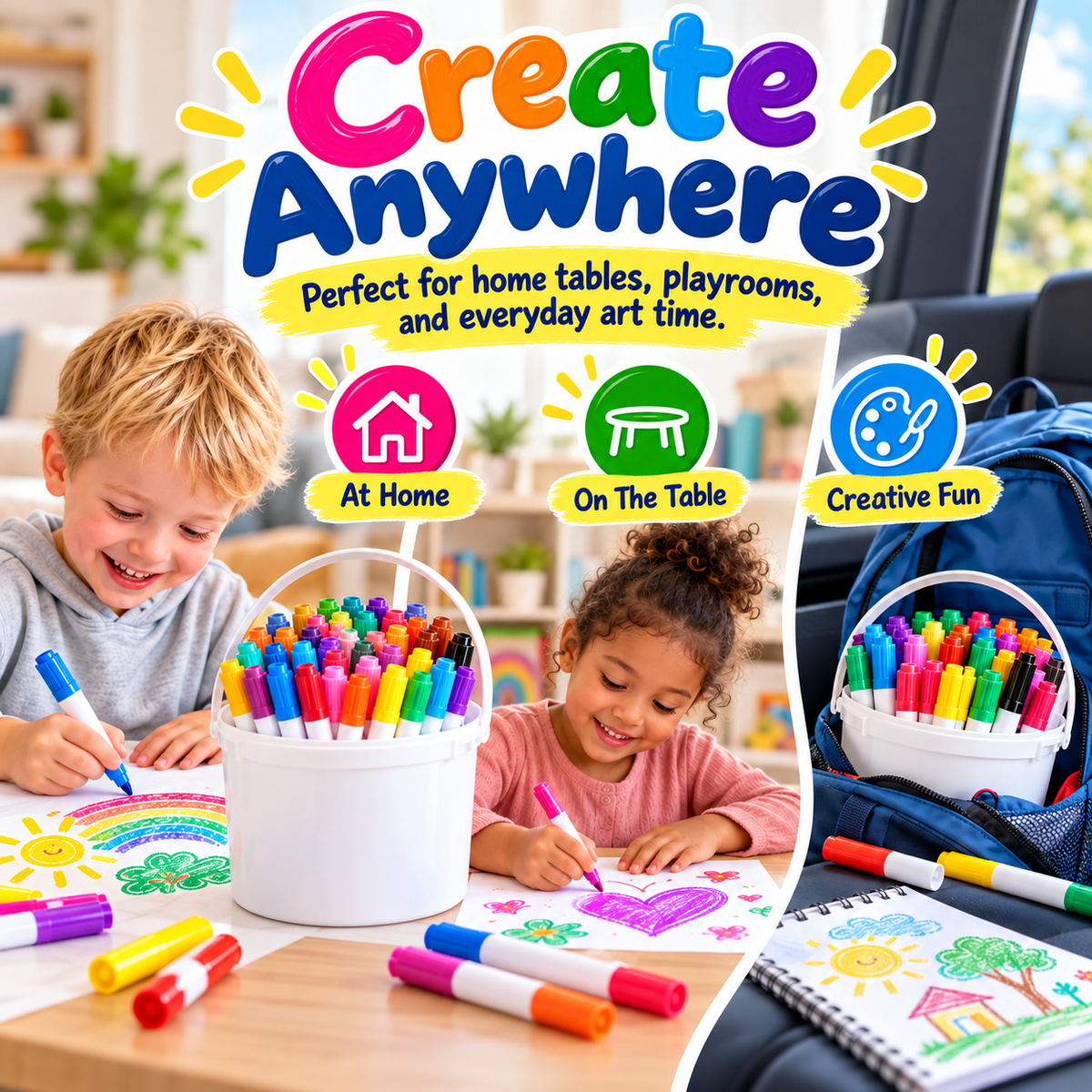 🌈 48-Color Washable Kids Markers – Big Colors for Little Artists 🎨