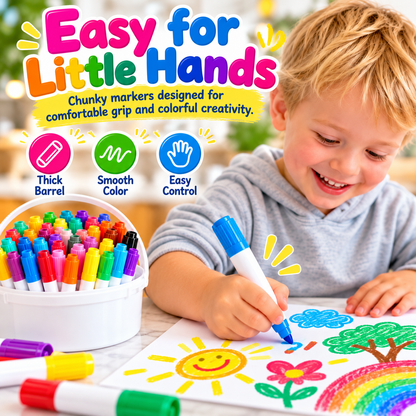 🌈 48-Color Washable Kids Markers – Big Colors for Little Artists 🎨