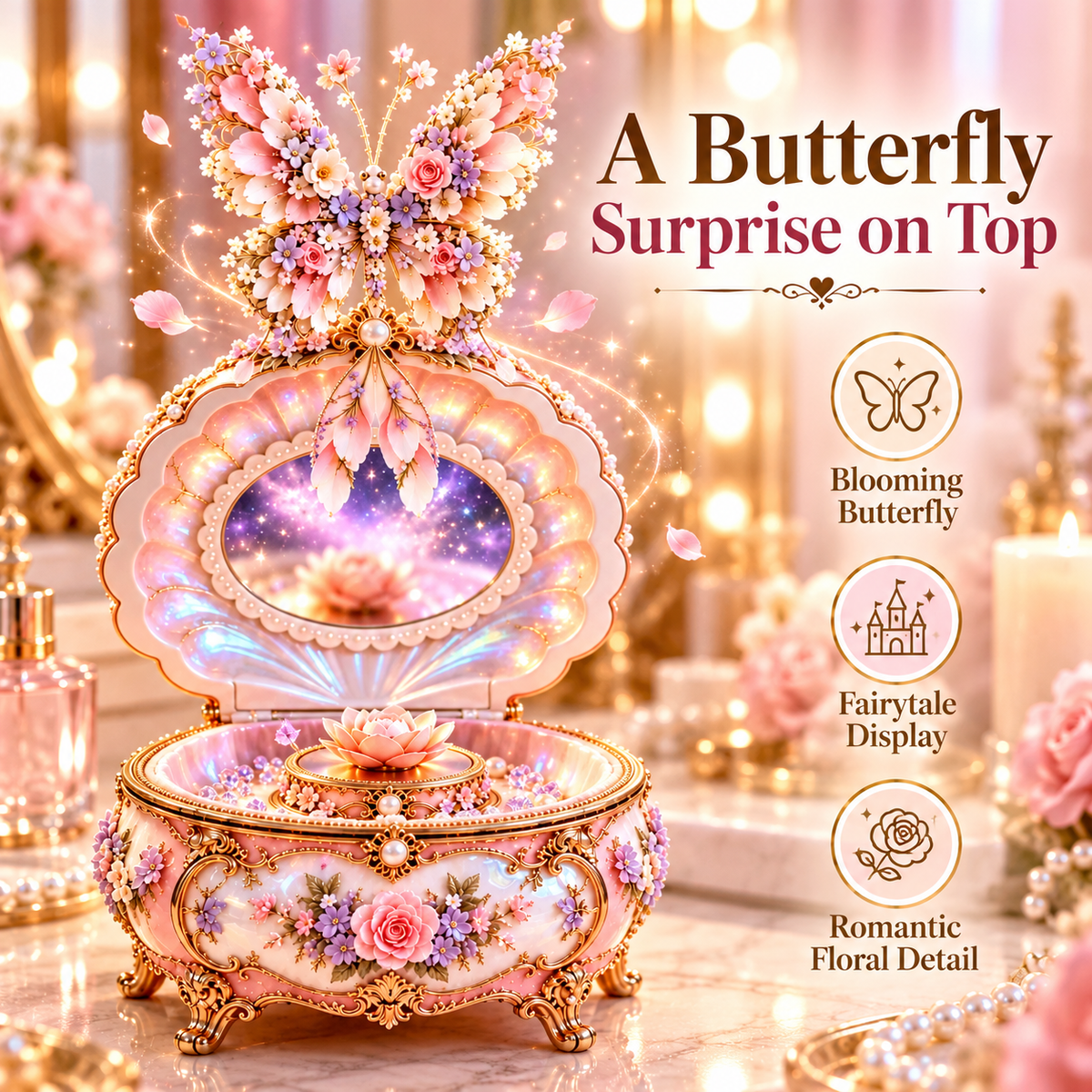🩰✨ Fairytale Ballerina Jewelry Music Box – Spinning Dancer, Butterfly Surprise & Keepsake Storage