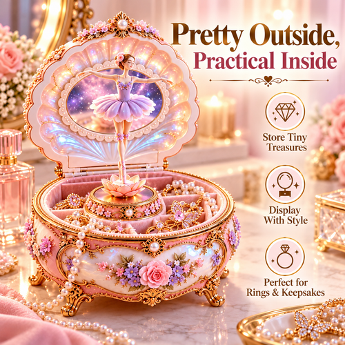 🩰✨ Fairytale Ballerina Jewelry Music Box – Spinning Dancer, Butterfly Surprise & Keepsake Storage