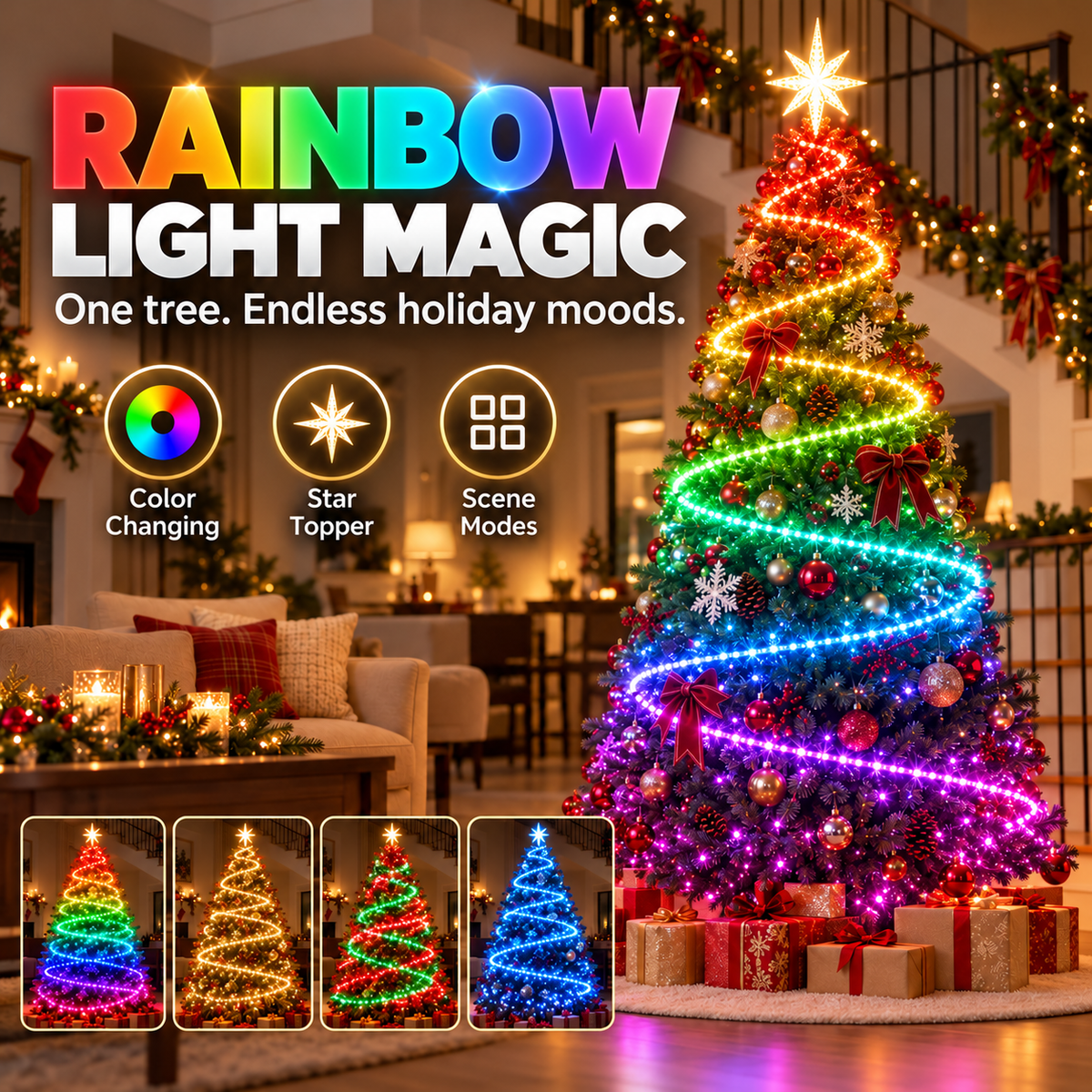 🎄 App-Controlled Christmas Tree Spiral Lights with Star Topper & Remote