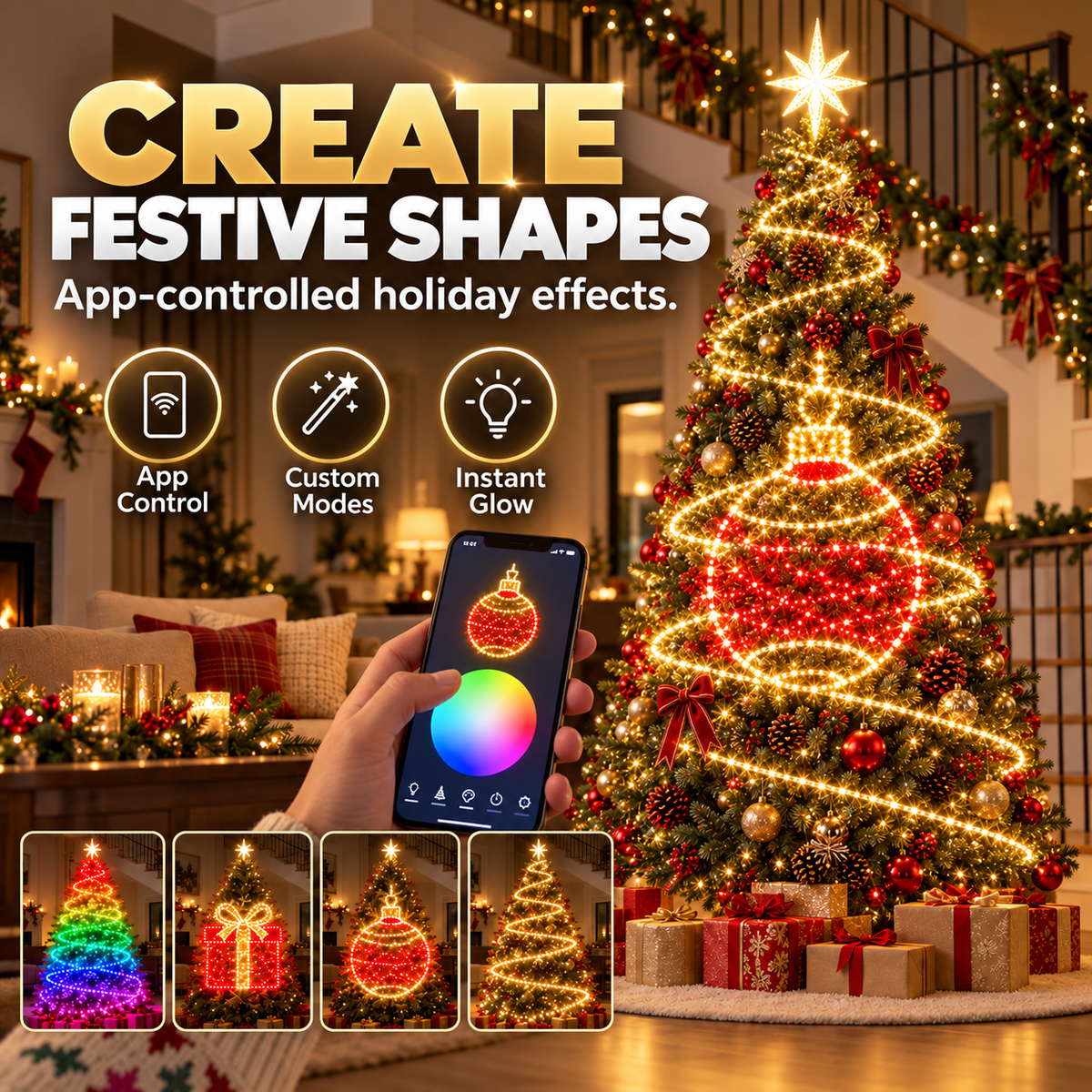 🎄 App-Controlled Christmas Tree Spiral Lights with Star Topper & Remote