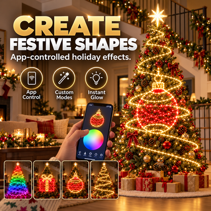 🎄 App-Controlled Christmas Tree Spiral Lights with Star Topper & Remote