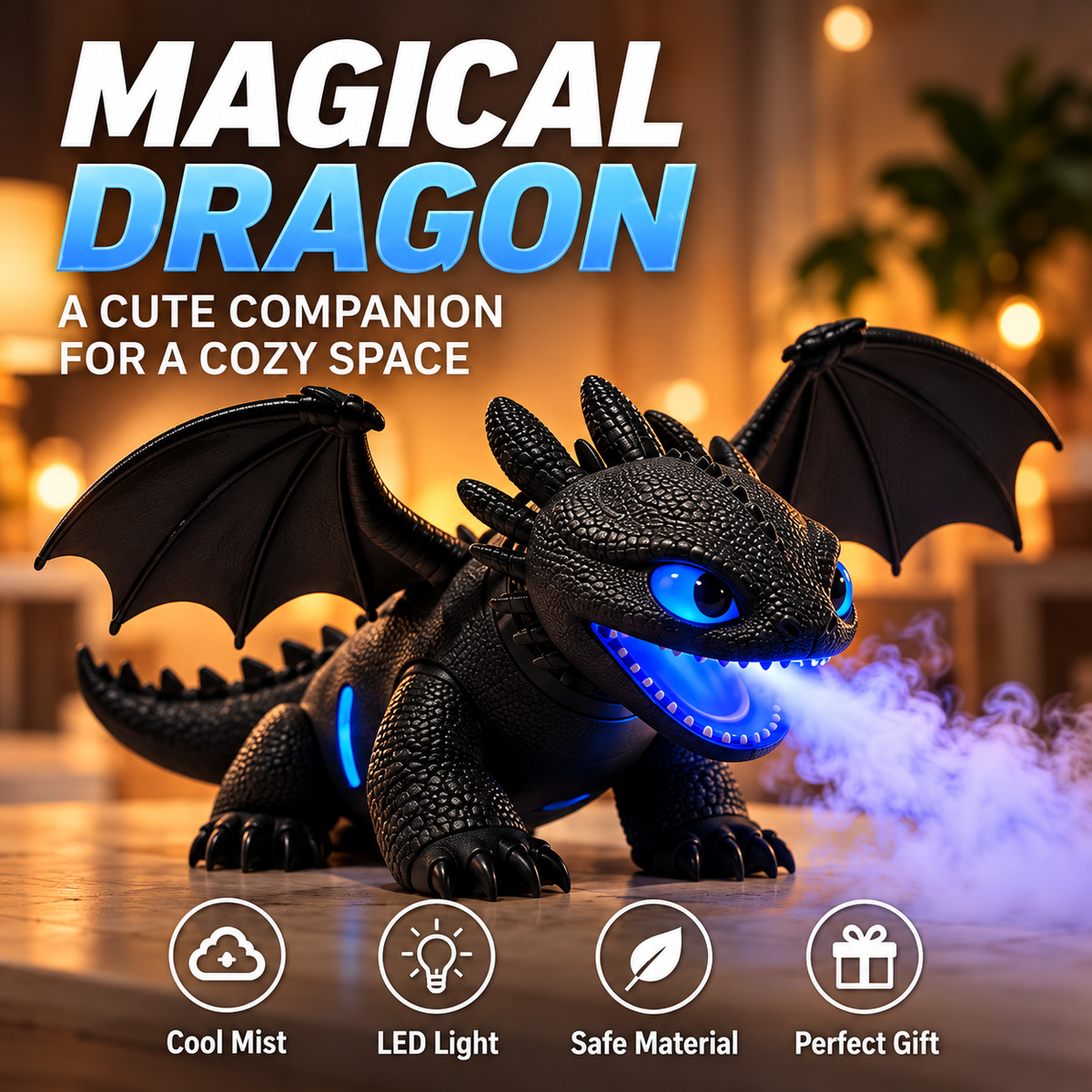 🐉✨ Magical Dragon Mist Diffuser – Glowing LED Dragon Humidifier & Fantasy Night Light for a Magical Room Display