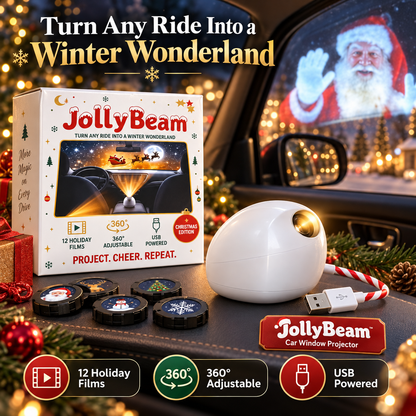 🎄 JollyBeam Car Window Projector ✨ 12 Holiday Films USB Christmas Car Decor
