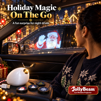 🎄 JollyBeam Car Window Projector ✨ 12 Holiday Films USB Christmas Car Decor