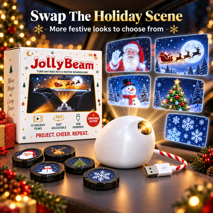 🎄 JollyBeam Car Window Projector ✨ 12 Holiday Films USB Christmas Car Decor