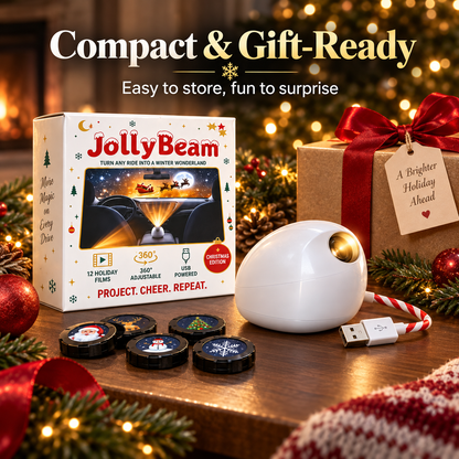 🎄 JollyBeam Car Window Projector ✨ 12 Holiday Films USB Christmas Car Decor
