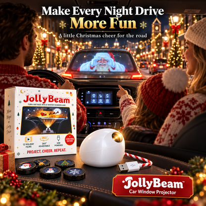 🎄 JollyBeam Car Window Projector ✨ 12 Holiday Films USB Christmas Car Decor