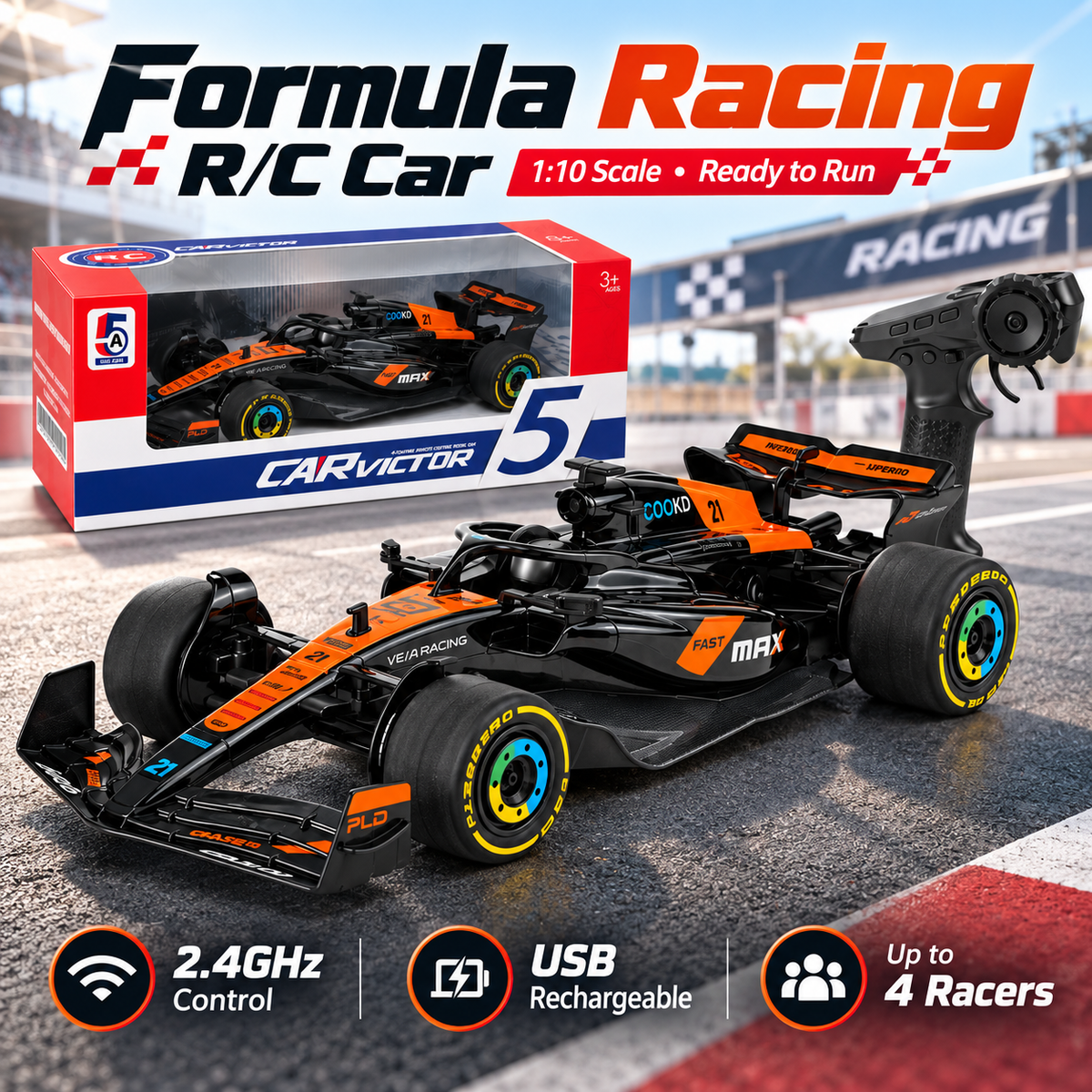 🏁 1:10 Scale Formula Racing R/C Car – 2.4GHz High-Speed Remote Control Racer