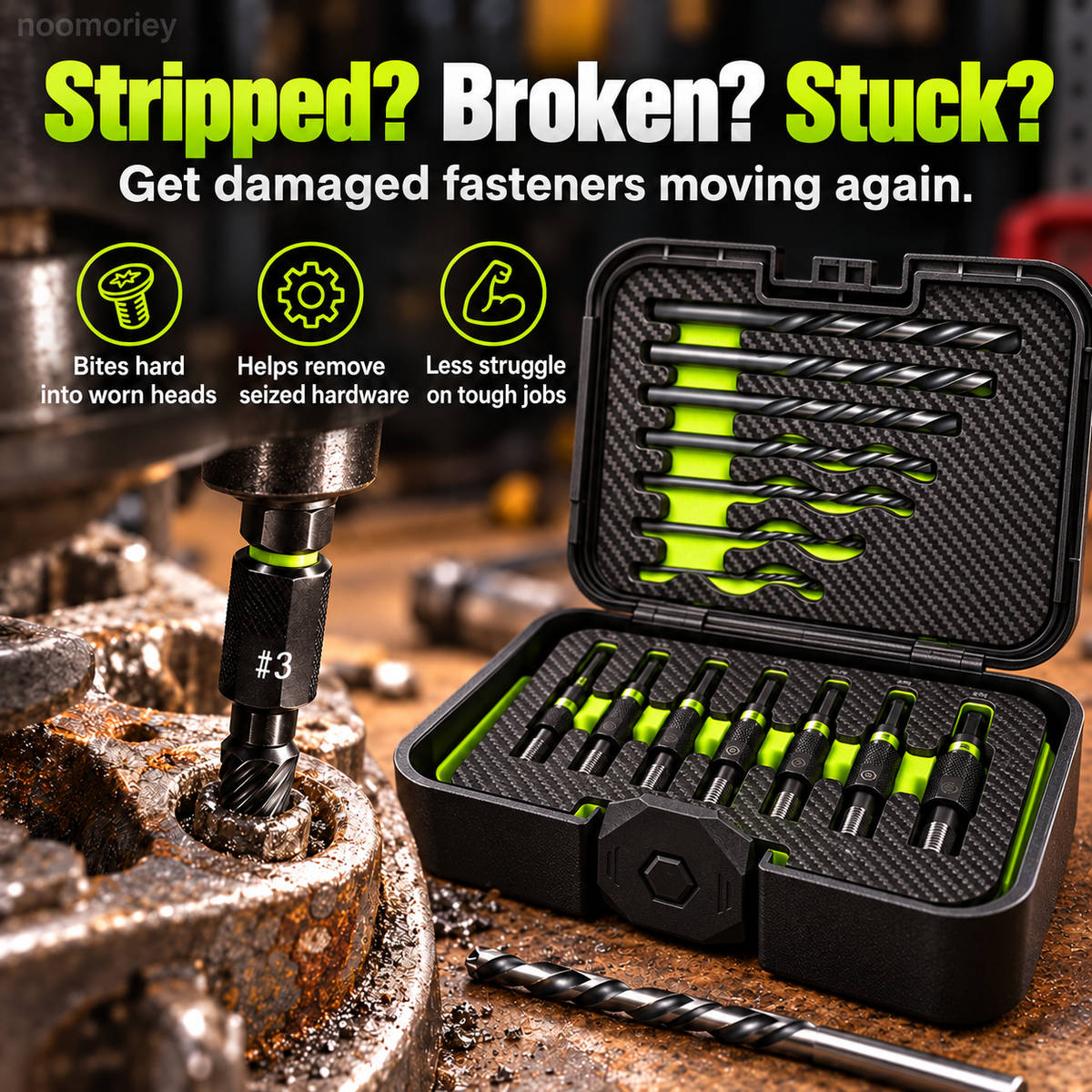 🔩 14-Pc Damaged Fastener Extractor Set ⚡ S2 Steel Screw & Bolt Removal Kit