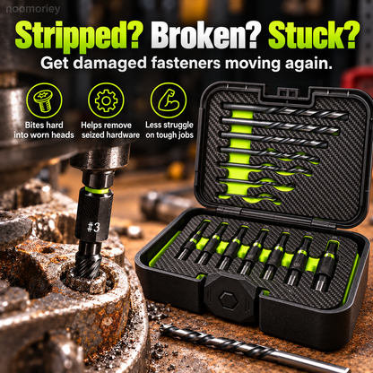 🔩 14-Pc Damaged Fastener Extractor Set ⚡ S2 Steel Screw & Bolt Removal Kit