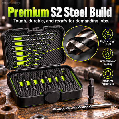 🔩 14-Pc Damaged Fastener Extractor Set ⚡ S2 Steel Screw & Bolt Removal Kit
