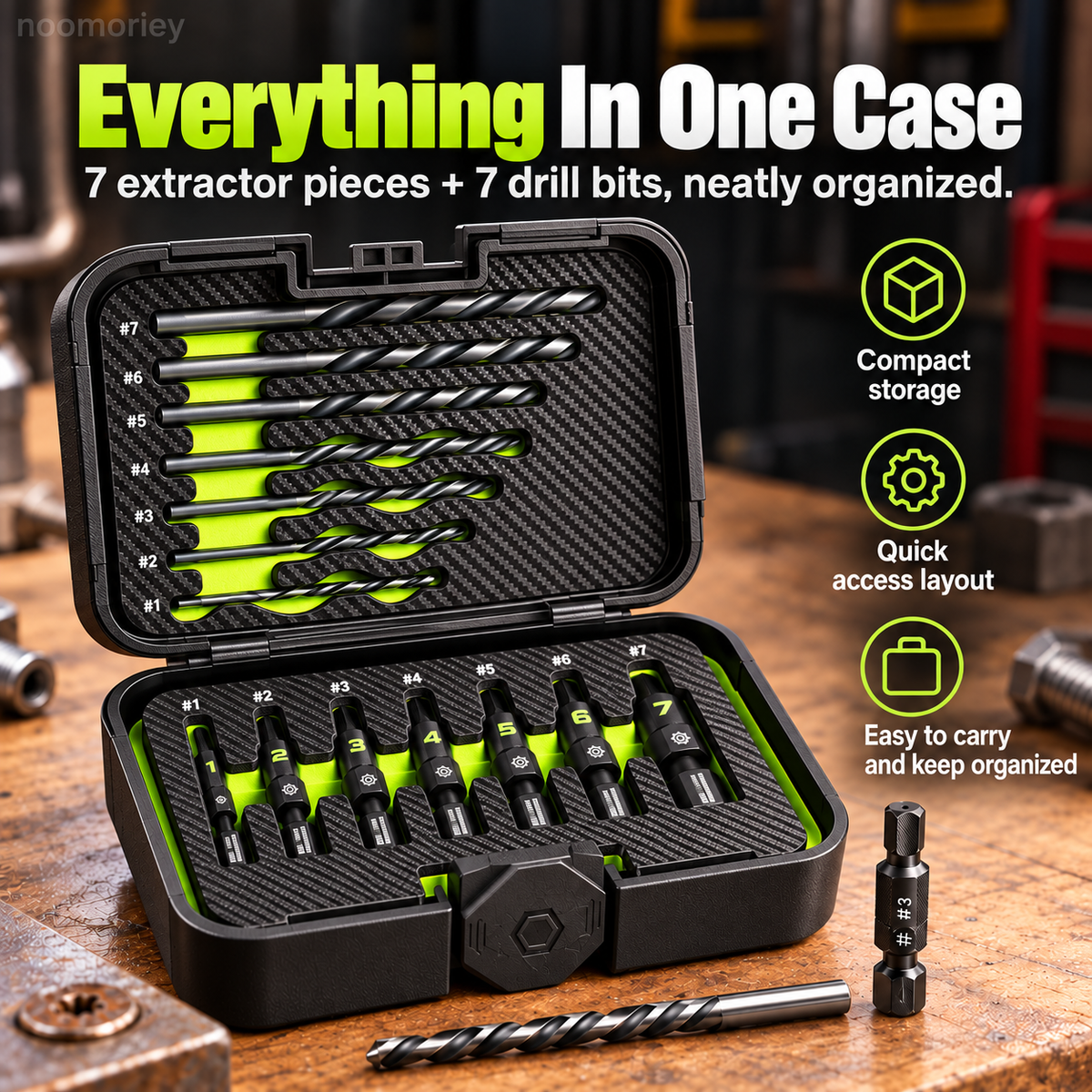 🔩 14-Pc Damaged Fastener Extractor Set ⚡ S2 Steel Screw & Bolt Removal Kit