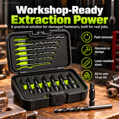 🔩 14-Pc Damaged Fastener Extractor Set ⚡ S2 Steel Screw & Bolt Removal Kit
