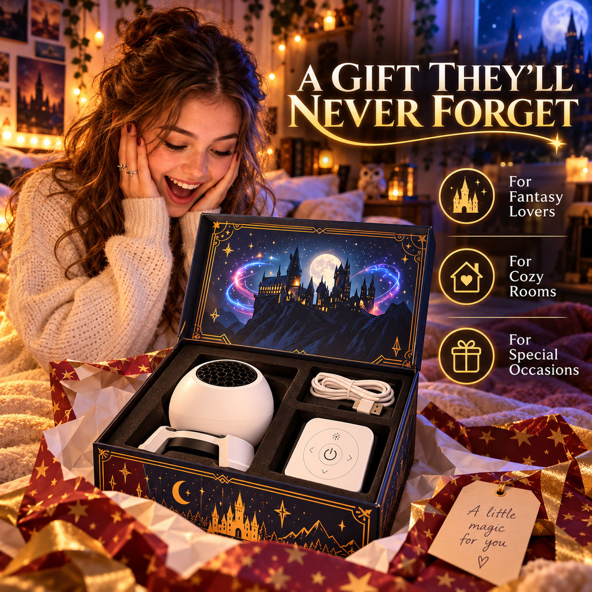 ✨ Magical Castle Projection Night Light 🌙 Fantasy Room Glow Gift