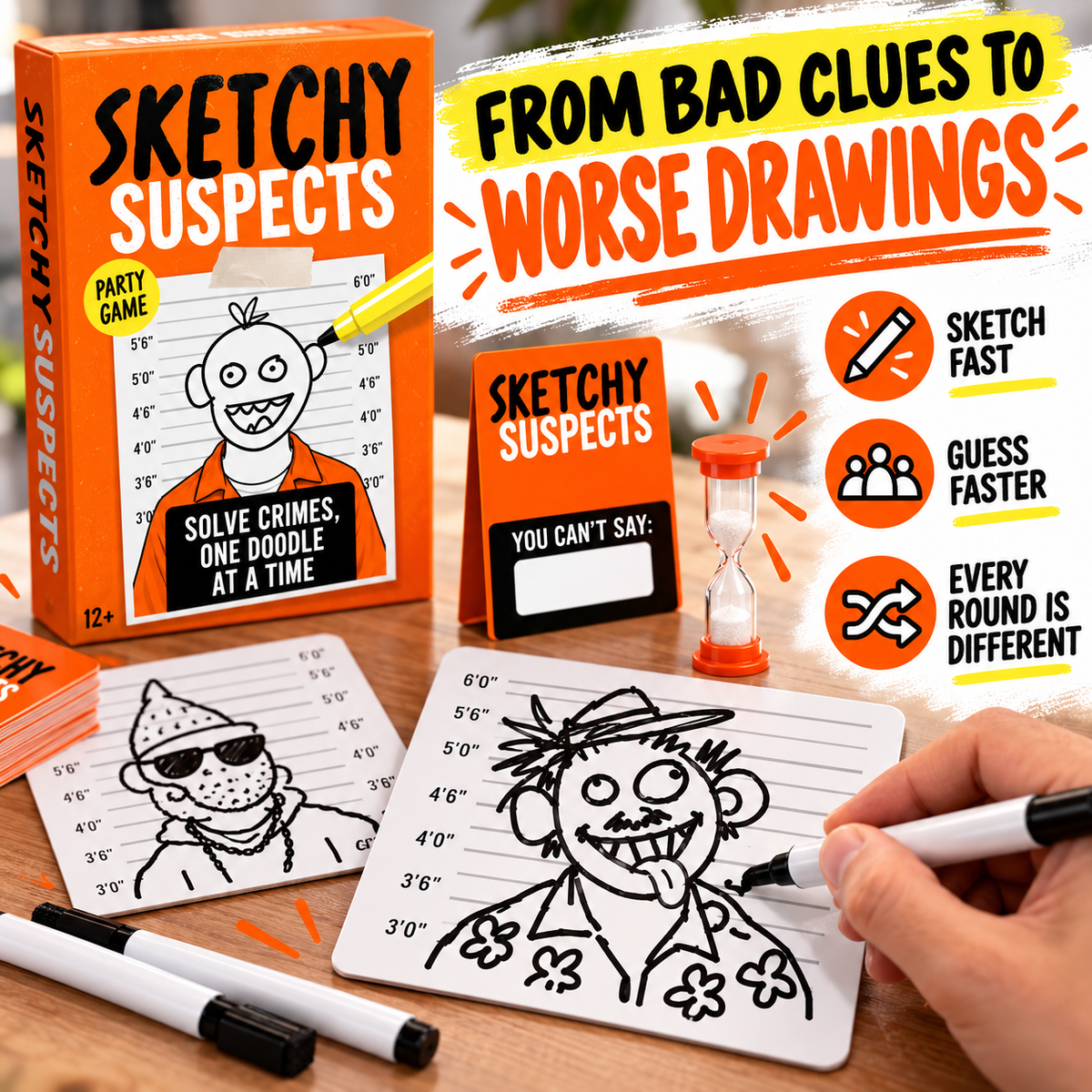 🔥 50% OFF Sketchy Suspects Drawing Party Game 🎨 Hilarious Guessing Game For Family & Friends Night