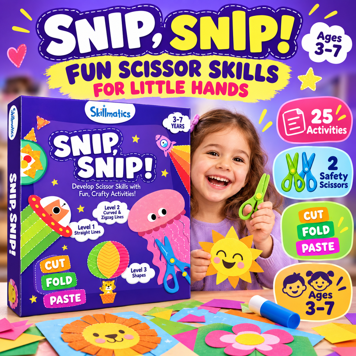 🔥 50% OFF Snip Snip! Kids Scissor Skills Craft Kit ✂️ Screen-Free Creative Learning Toy For Ages 3-7