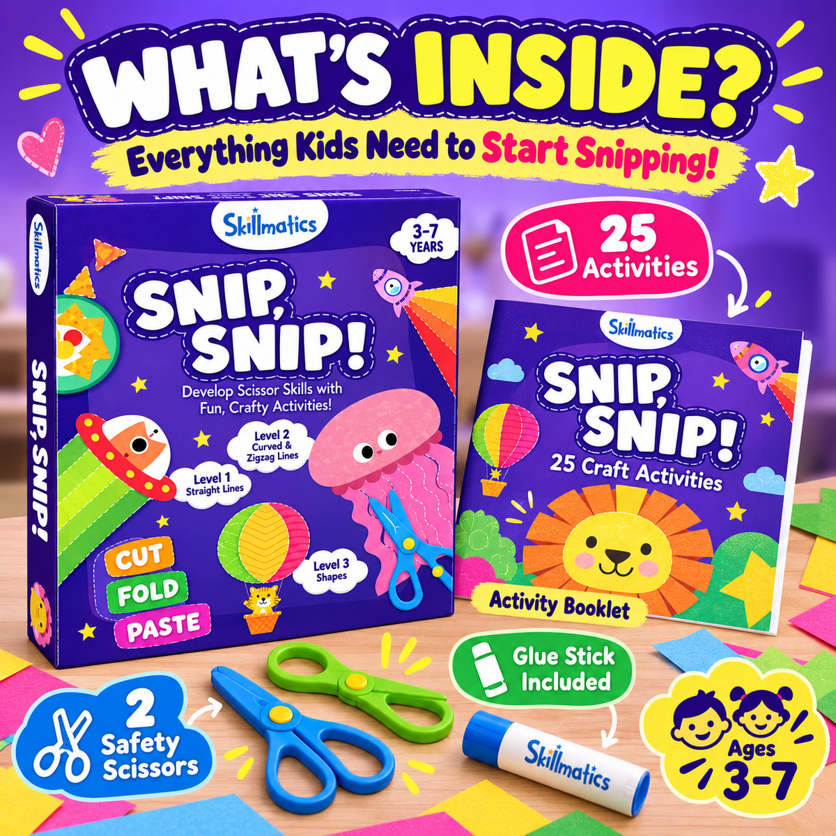 🔥 50% OFF Snip Snip! Kids Scissor Skills Craft Kit ✂️ Screen-Free Creative Learning Toy For Ages 3-7