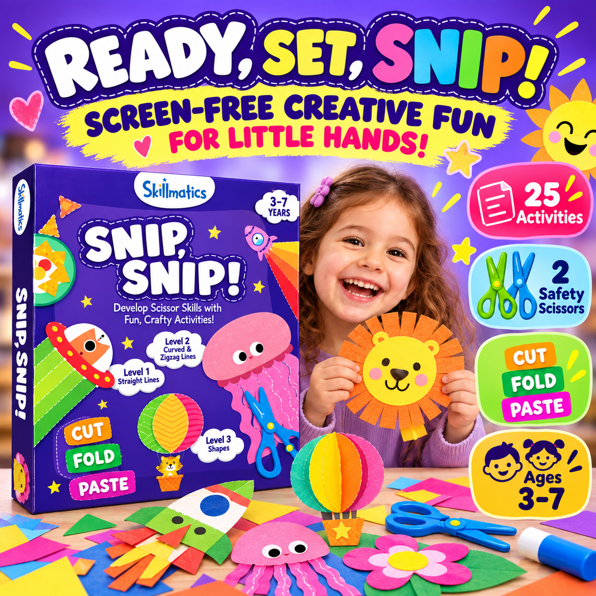 🔥 50% OFF Snip Snip! Kids Scissor Skills Craft Kit ✂️ Screen-Free Creative Learning Toy For Ages 3-7