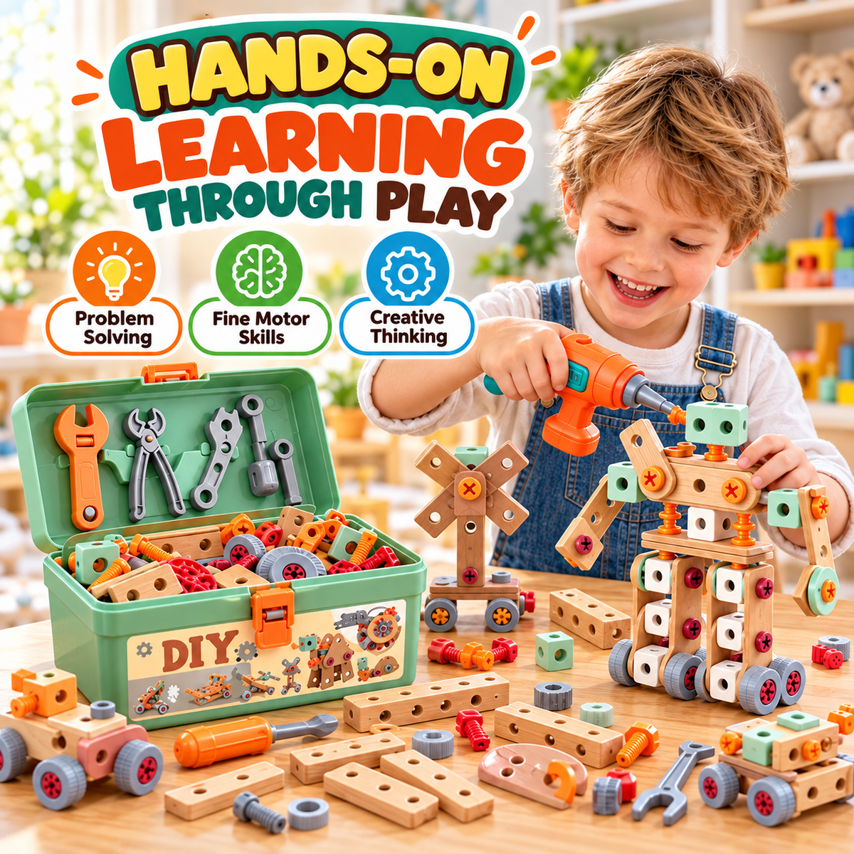 🧰 50% OFF Kids DIY Toolbox Builder Set ✨ Creative Building Toy For Little Hands