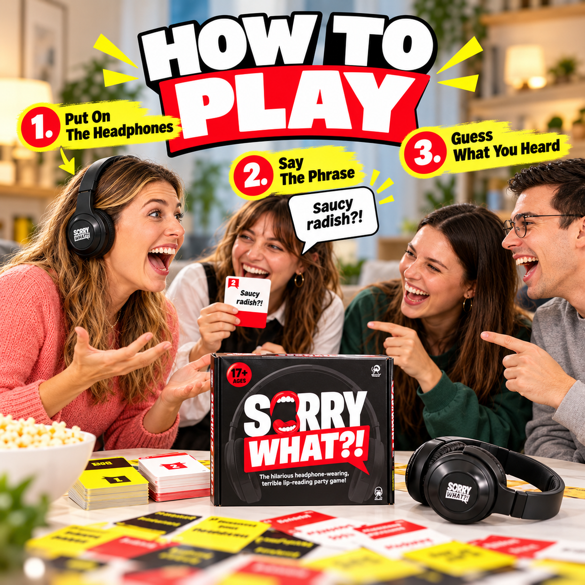 😂 Sorry What?! Lip Reading Party Game – Headphones Included