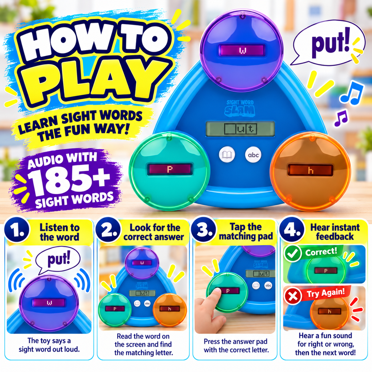 🔥 50% OFF 📚 Sight Word Slam Audio Learning Game For Kids – 185+ Words Reading & Spelling Practice