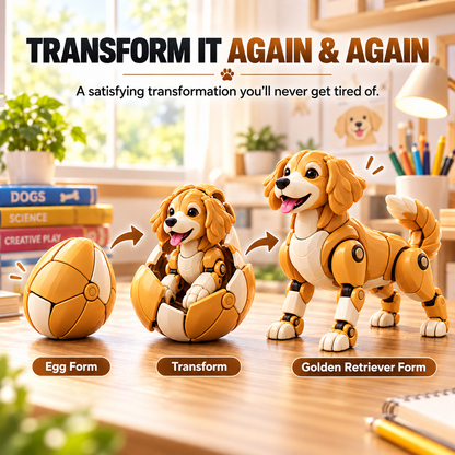 🥚 Egg to Golden Retriever – 2-in-1 Transforming Mechanical Dog Figure