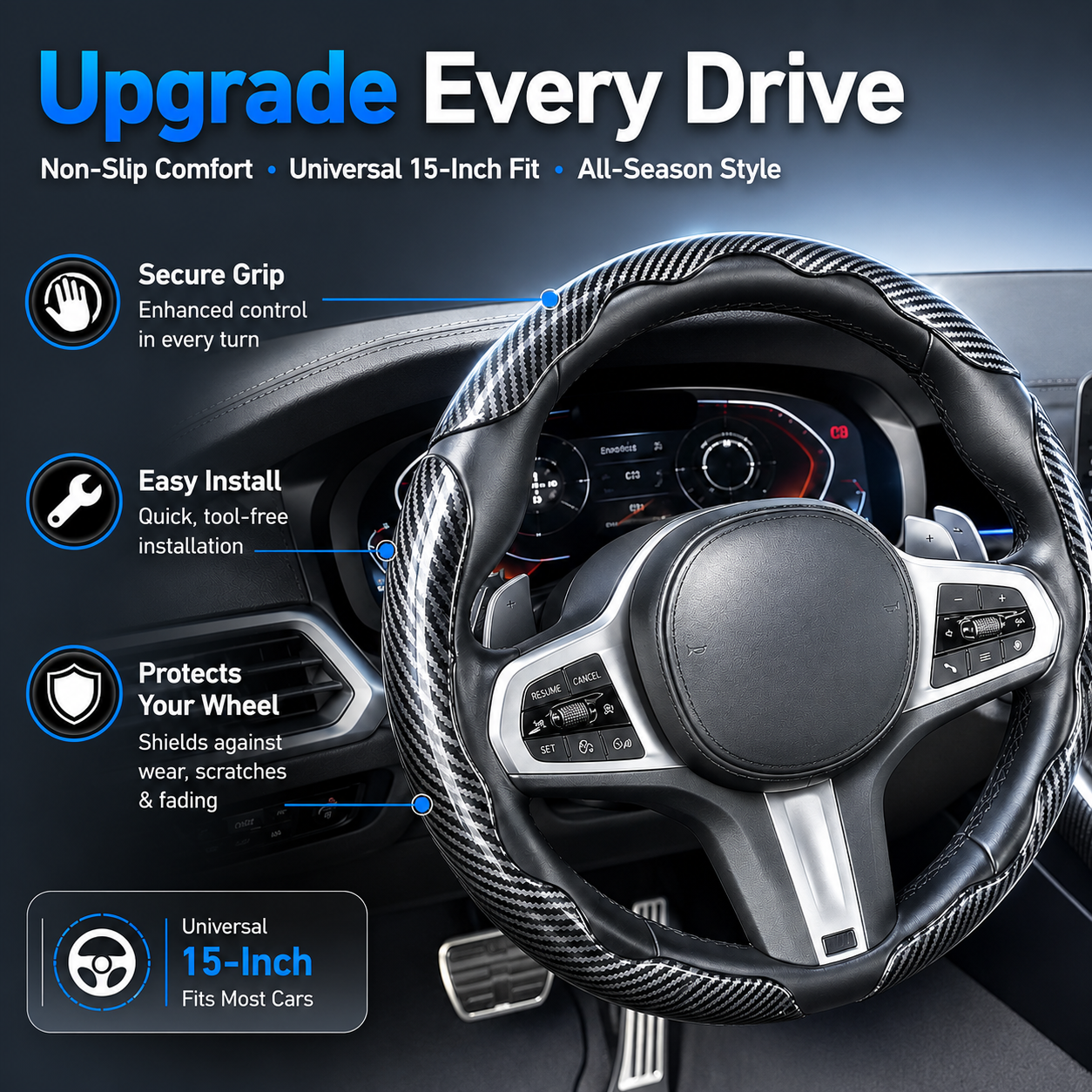 Universal Car Non-Slip Steering Wheel Cover – Comfortable Grip & All-Season Protection
