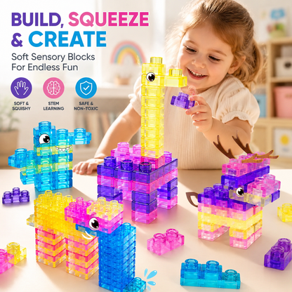 🔥Best Sale🥇🧩 Soft Jelly Building Blocks – Sensory STEM Toy for Kids, Squishy Stretchable Bath Blocks (40PCS)
