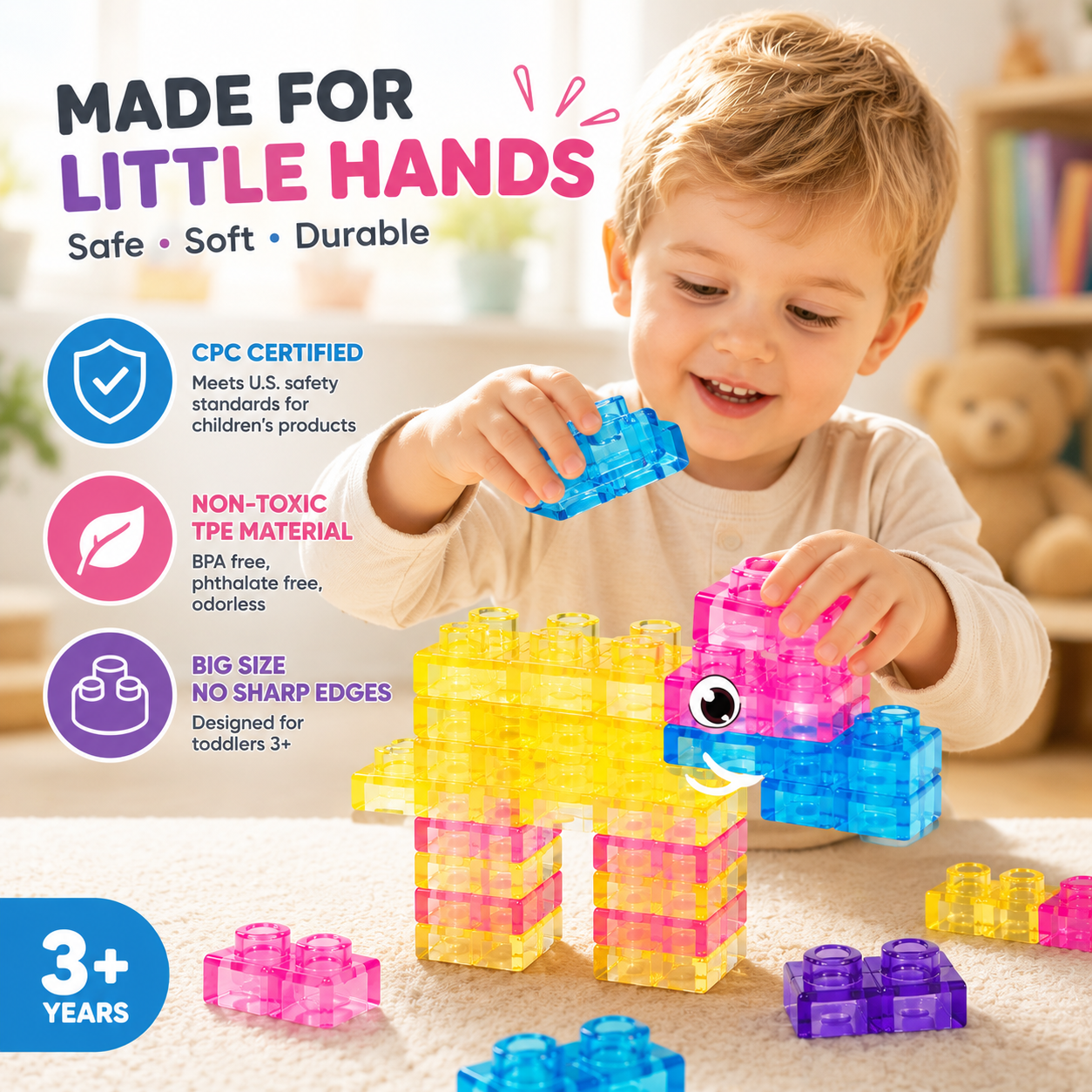 🔥Best Sale🥇🧩 Soft Jelly Building Blocks – Sensory STEM Toy for Kids, Squishy Stretchable Bath Blocks (40PCS)