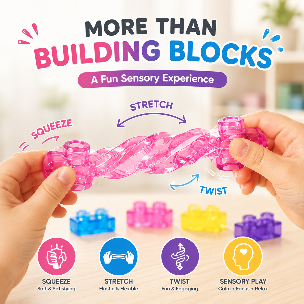 🔥Best Sale🥇🧩 Soft Jelly Building Blocks – Sensory STEM Toy for Kids, Squishy Stretchable Bath Blocks (40PCS)