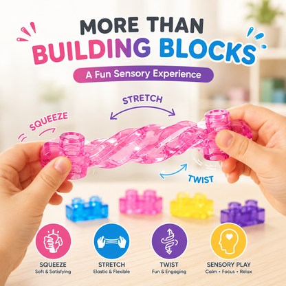 🔥Best Sale🥇🧩 Soft Jelly Building Blocks – Sensory STEM Toy for Kids, Squishy Stretchable Bath Blocks (40PCS)