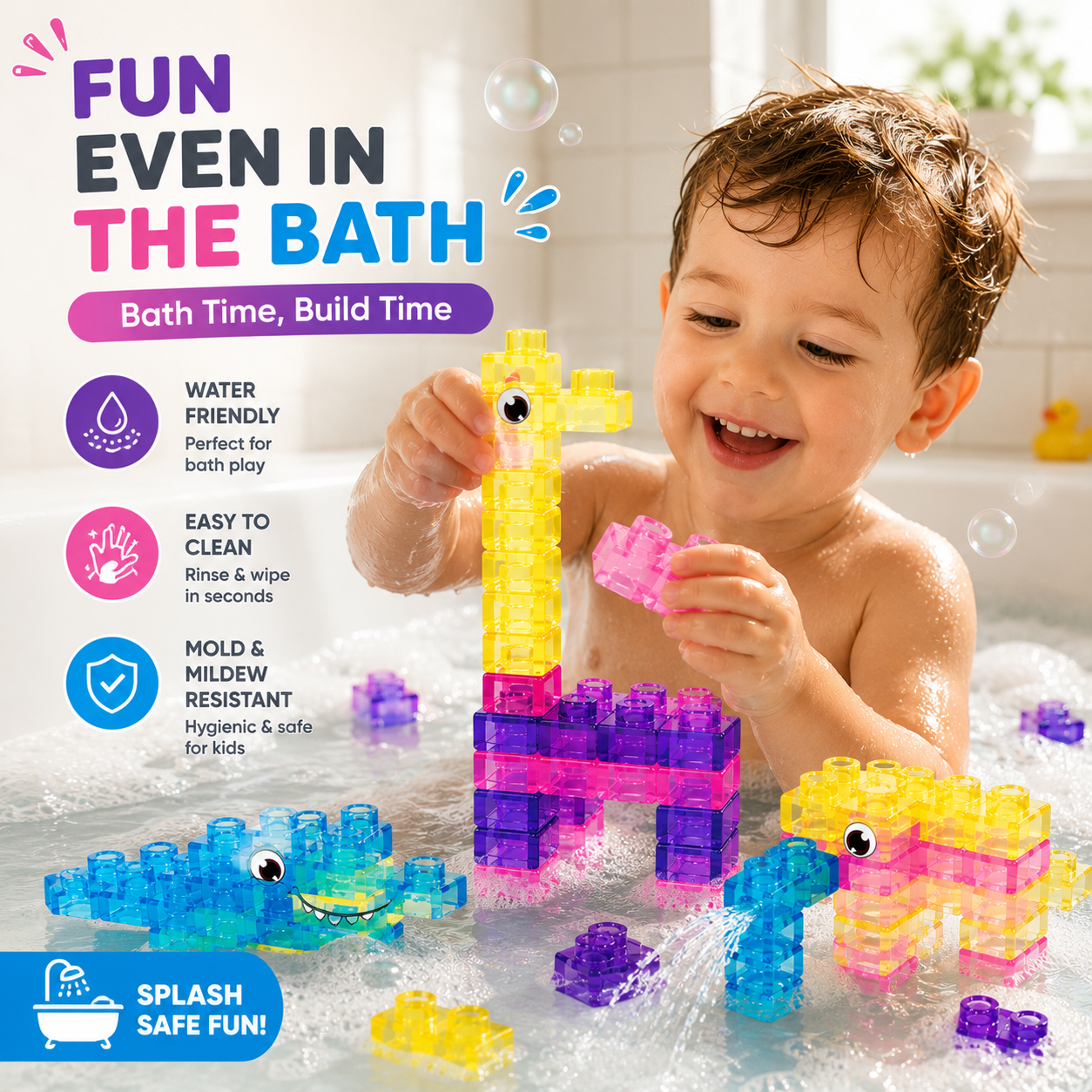 🔥Best Sale🥇🧩 Soft Jelly Building Blocks – Sensory STEM Toy for Kids, Squishy Stretchable Bath Blocks (40PCS)
